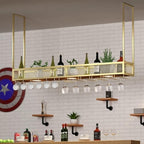 Ceiling Hanging Wine Glass Holder - Ceiling Shelf, Ceiling Wine Rack Display Stand, Hanging Solid Wood Plant Stand, Wall Mounted Iron Art Wine Bottle Holder, LOFT Ceiling Mounted Storage Rack ( Color