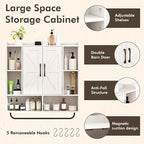 RUSTOWN Rustic Wood Wall Bathroom Cabinet, Farmhouse Medicine Cabinet Wall Mounted, Space Saving Wall Storage Cabinet with 2 Barn Door, 3-Tier Adjustable Shelves and Towel Bar (White)