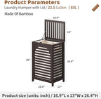 FILWH Laundry Hamper with Lid (16.9 * 13 * 26.5inches) Large Bamboo Laundry Bin Basket 85L Clothes Hamper with 1 Removable Bag Storage baskets for Bathroom(Brown)