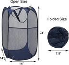 2 Pack Mesh Laundry Hampers, Pop Up Laundry Baskets, Collapsible Clothes Storage Bins for Bedroom, Dormitory, Apartment, Grey+ Navy Blue