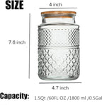 Large Glass Storage Jar, 60 FL OZ Glass Food Storage Containers with Bamboo Lid, Kitchen Containers Cereal Canisters Decorative Jar for Candy Snack Cookies Coffee Tea Nuts Airtight Jars