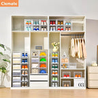 Clemate Upgraded X-Large Shoe Organizer,Shoe Storage Organizer,12 Pack,Shoe Box Clear Plastic Stackable,Drop Front Shoe Box with Clear Door, Shoe Containers For Sneaker Display,Fit up to US Size13