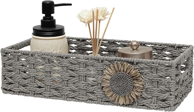 Toilet Paper Basket for Tank Top Bathroom Baskets for Organizing Bathroom Tray for Counter Storage Basket for Bathroom Organizer-Gey, Grey