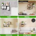 VITVITI Toilet Paper Holder with Shelf, Wall Mounted Toilet Paper Storage Basket, Wood Metal Toilet Roll and Wipes Holder for Bathroom Farmhouse (White)