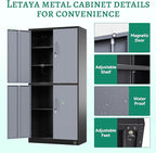 Letaya Metal Storage Cabinets with Lock Door and Shelves, Steel Garage Tool Cabinets for Home,Office, Warehouse,Lockers(71"-Black Gray)