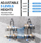 Aluminum Shower Caddy Hanging, Never Rust Shower Organizer- 4 Levels with adjustable Height 10 Hooks for Razor/Sponge - Rack with Soap Basket (Black-1)