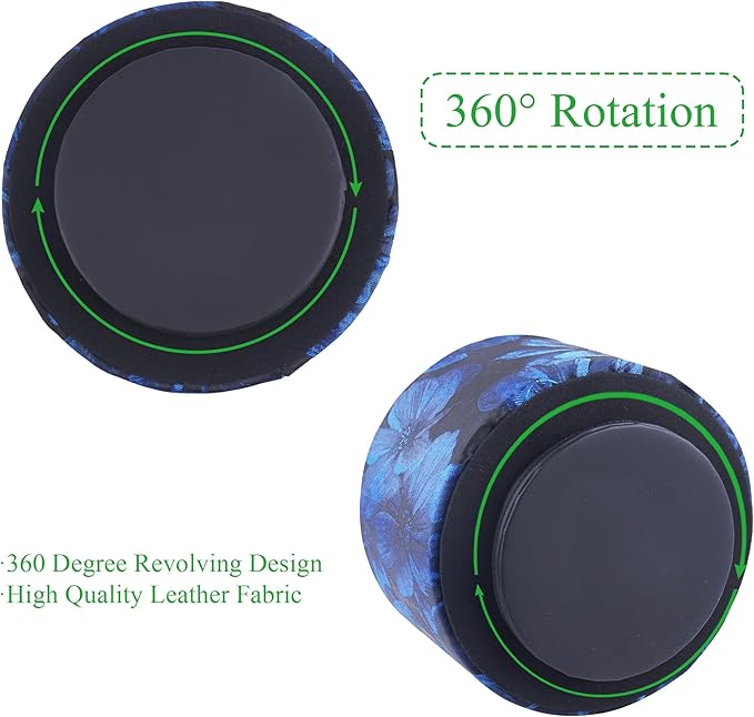 QIELIZI Round Leather Art Supply Organizer,Remote Control Holder,360 Degree Rotating,Multi-Functional Pencil Holder,4 Compartments Desktop Stationary Organizer(1-Dahlia Dark Blue)