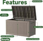 EasyUp 280 Gallon Outdoor Storage Box Waterproof, UV Resistant Resin Deck Box with Hydraulic Rod, Reinforced Stability for Patio, Garden, Striped Gray