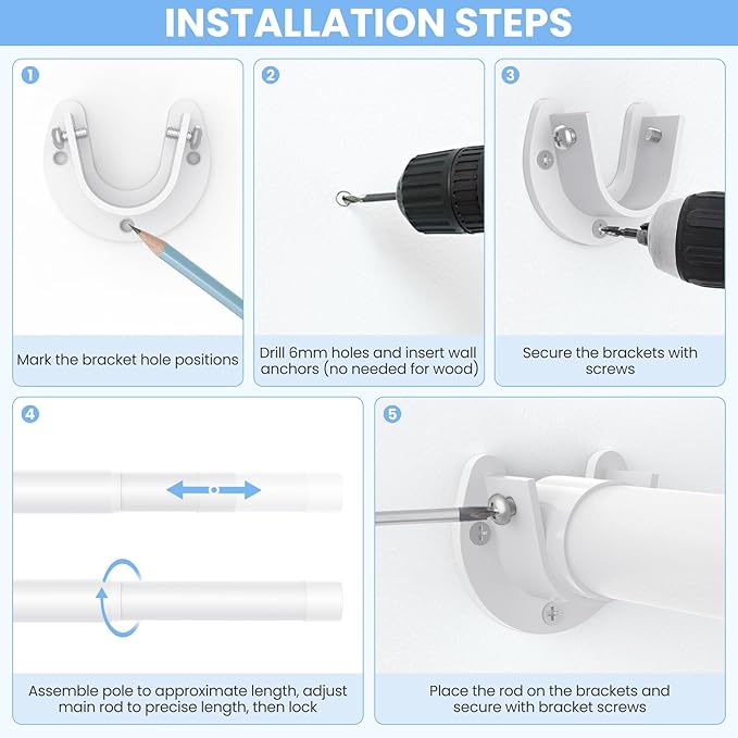 3 Pack Closet Rods for Hanging Clothes, 17 to 84 Inch Heavy Duty Stepless Adjustable Closet Hanging Rod, 1.3 Inch Diameter Metal Closet Rod for Wardrobes Laundry Bedroom RV, White
