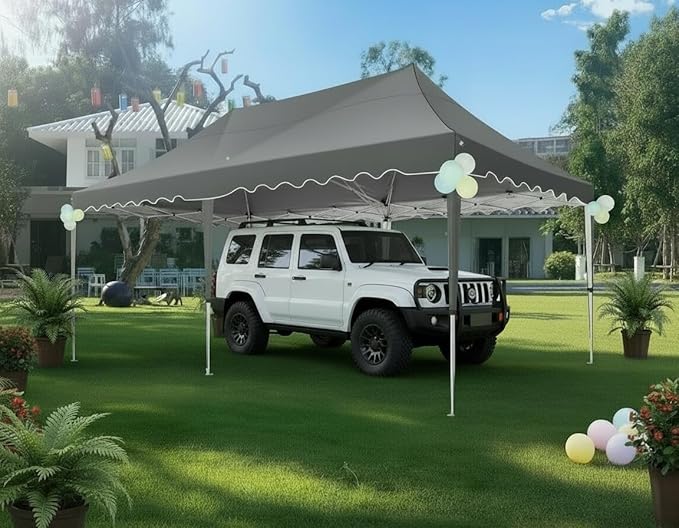 COBIZI Carport 10x20 Heavy Duty Pop Up Portable Garage, Alloy Steel Frame Car Canopy Outdoor Shelter Waterproof & UV Protected with Windproof Ropes & Built-in Sandbags for Car Truck Boat, Gray