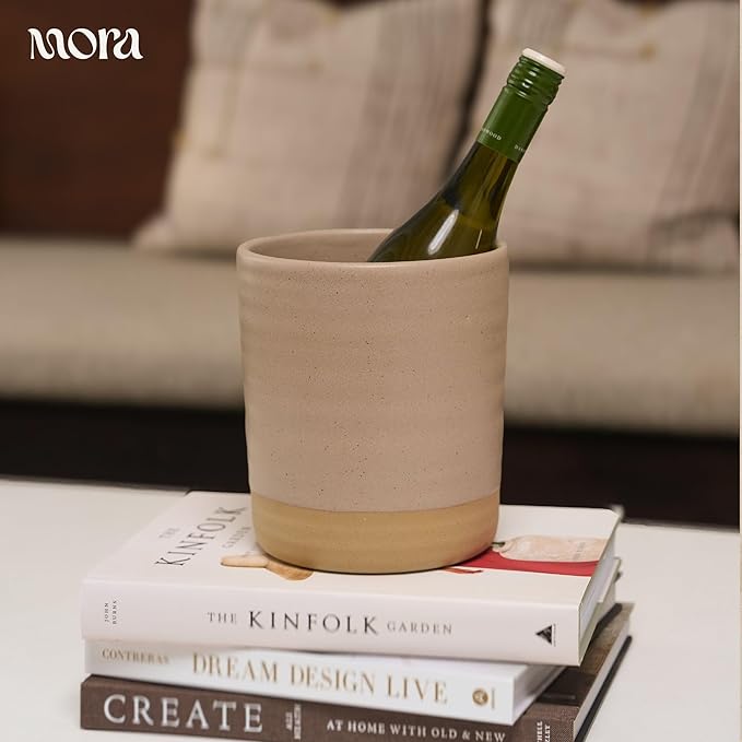 Mora Ceramic Kitchen Utensil Holder - Wooden Spoon & Spatula Crock for Countertop, Modern Farmhouse Home Decor, Extra Large 7.3" Cooking Organizer for Stove Top and Counter - Heavy & Sturdy - Mushroom