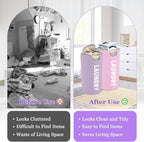 2Pcs 95L Purple + Pink Laundry Basket, Folding Laundry Hampers for Women with Soft Handles, Freestanding Dirty Clothes Basket, Sturdy Oxford Fabric Clothes Hampers for Travel, Dormitory