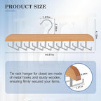 Tie Rack Hanger for Closet 20 Foldable Hooks, 1 Pack Wooden Non Slip Large Capacity Space Saving Tie and Belt Organizer with 360°Rotating Hooks for Tank Tops Bras Scarves Hat