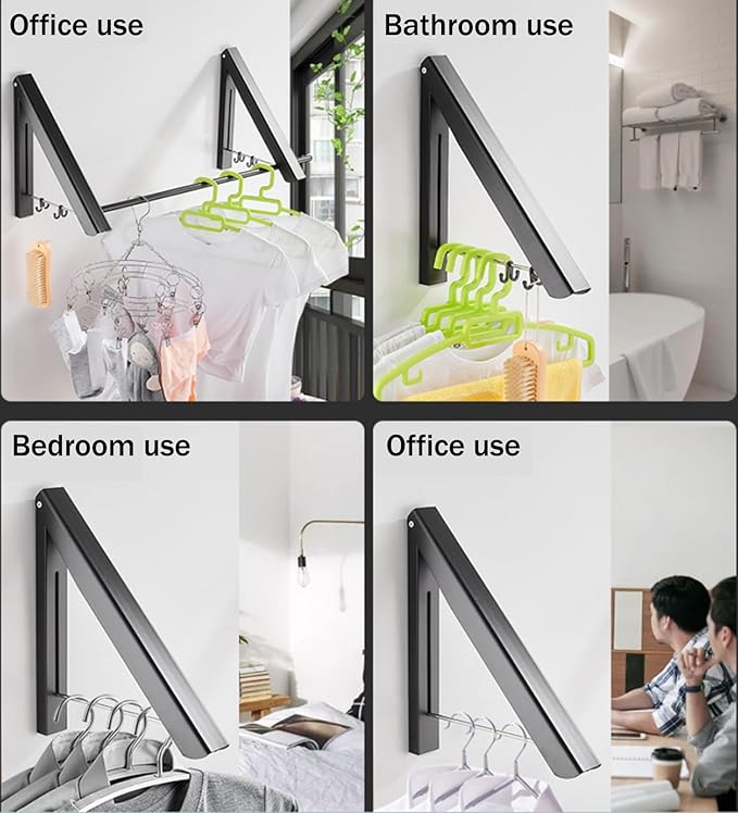 FOLAI 2-Piece Drill-Free Folding Clothes Drying Rack, 80cm Crossbar, Suitable for Bedroom, Bathroom, Indoor and Outdoor Use, Basics Folding Clothes Rack (Black)