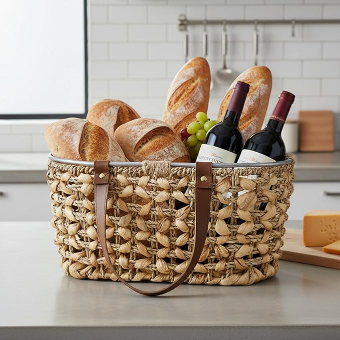 Goaste Egg Collecting Basket with Handle, 13 Inch Chicken Egg Storage Baskets, Handwoven Eggs Container for Gathering Fresh Eggs, Vintage Countertop Fruit Holder for Easter, Harvest, Kitchen