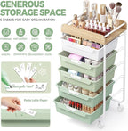 Utility Cart with Drawers,Craft Cart with 5 Drawers,Art Supply Organizer,Rolling Drawer Cart,Craft Storage Cart,Storage Drawer Carts With DIY Lable and Wooden Tabletop Area,Green