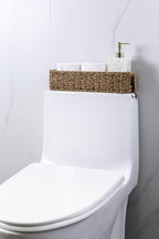Small Wicker Basket for Toilet: Waterproof Storage Basket Organizing Over Tank Topper Tan 2pack
