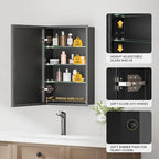 16x24 Pre-Assembled Black Medicine Cabinet with Mirror, Surface or Recessed Medicine Cabinet Mirror for Bathroom, Aluminum Beveled Frame Bathroom Vanity Mirror with Adjustable Shelves Storage