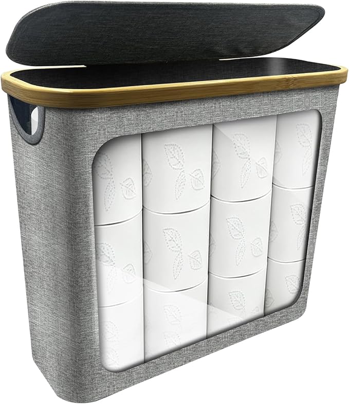 2025 Foldable Toilet Paper Basket with Lid,Large Capacity Holder for 9-12 Rolls, Stores Toilet Paper, Towels and Bathroom Essentials