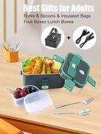 Buddew Electric Lunch Box for Adults, 80W Heated Lunch Box 1.8L Stainless Steel Portable Food Warmer,12/24/110V Lonchera Electrica Portatil for Travel & Work, Loncheras para Hombres de Trabajo