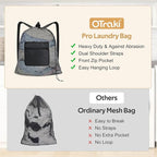OTraki Laundry Bag Backpack 24x27 Inch Heavy Duty Mesh Laundry Bag Travel Laundry Bags for Dirty with Pocket & Adjustable Shoulder Straps Machine Washable Don't Drying, Melting 140-176℉
