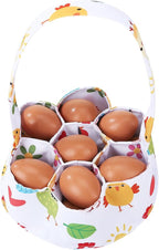 Egg Collecting Basket, Canvas Egg Basket for Gathering with 7 Pouches for Chicken, Duck, Goose, Bird, Various Poultry Collection (Cartoon Chicken Style 2)