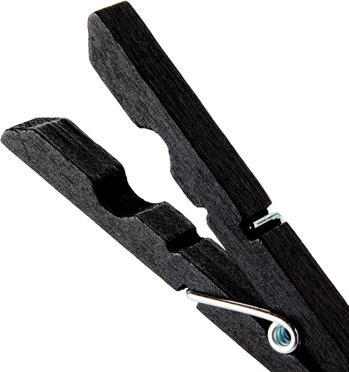 Juvale Wooden Clothespins - Indoor Laundry Hanging & Laundry Clips - Wooden Clothes Pins for Crafts & Photo Clips - Strong Spring Grip & Mini Clothespins - Pack of 100, 4 in, Black
