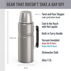 THERMOS Stainless King Vacuum-Insulated Beverage Bottle, 68 Ounce, Matte Steel