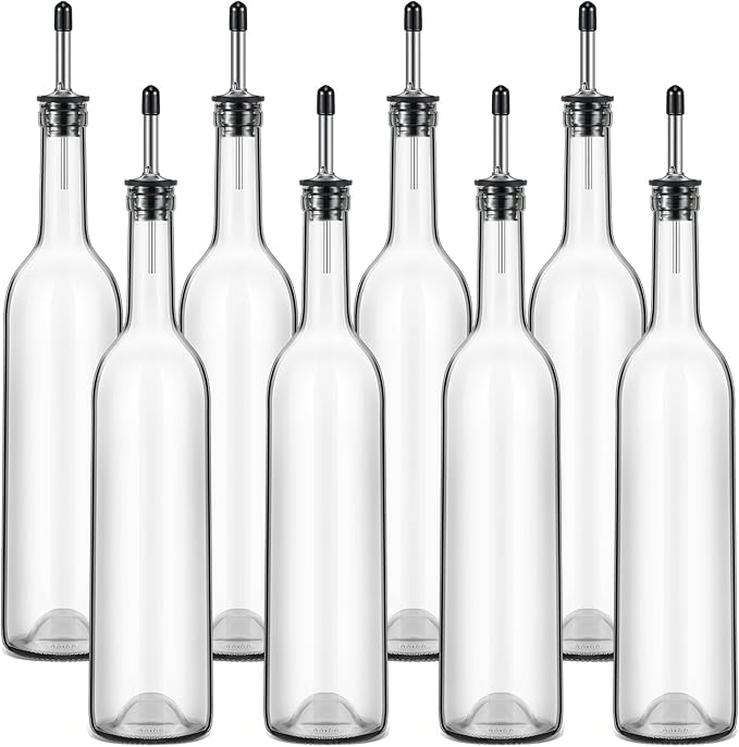 Maxdot 8 Pcs Long Neck Bottle with Pourer 750ml Glass Liquor Bottle juice Pour Bottles Syrup Bottles Glass for Home Wine Liquor Juice Making Wedding Anniversary Party
