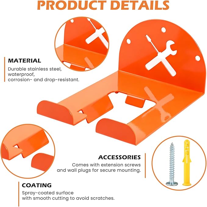 Trimmer Rack Wall Mount - Heavy Duty Wall Hanger for Grass Trimmer Garden Tools Chainsaw Hedge Trimmer 3 Pack Orange