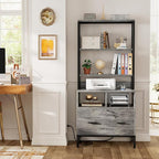Homieasy File Cabinet with Charging Station, Vertical Filing Cabinet with Lock & Large Drawer, Printer Stand with Storage Shelves, Office Storage Cabinet fits Letter/A4/Legal Size, Light Oak