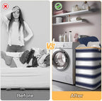 BALEINE Laundry Hamper with Lid, Tall Laundry Baskets with Bamboo Pull Handles, Large Laundry Bin with Internal Support (18 Gal/70L, Blue Stripe)