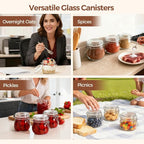 ComSaf 6-Pack 17oz Short Glass Storage Jars with Lids, Pint Sized Canning Jars for Jams & Pickling, Airtight Food Canisters for Spices, Nuts, Snacks & Kitchen Drawer Pantry Organization