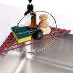 Tomorotec Small Triangle Roll-Up Dish Drying Rack with Silicone Coating Stainless Steel Frame for Sink Corners, Multipurpose Over-The-Sink Kitchen Drainer & Organizer for Space-Saving Storage-Wine red