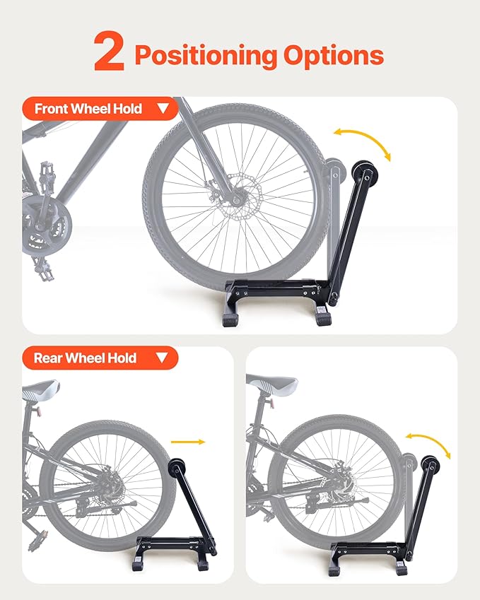 VEVOR Bike Rack, Fits 20 to 27 Inch Mountain & Road Bikes, Alloy Steel Rust-Resistant Bike Floor Stand Rack, Foldable Bicycle Stand for Entryway, Garage, Home Bikes Parking & Storage, 1 Pack, Black