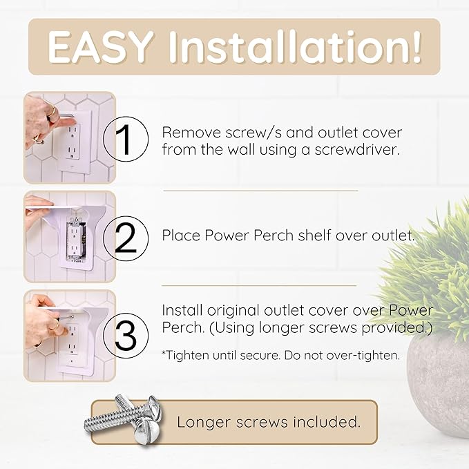 BeraTek Power Perch Wall Outlet Shelf | Declutter & Reclaim Counter Space | Bedroom & Bathroom Organizing Shelves | Alexa Echo Dot Holder, Router Shelf, Holds Electric Toothbrush | Gray, 1-Pack