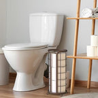 BROOKSTONE Toilet Paper Holder Stand Reserve - Free Standing Toilet Paper Stand with Storage that Holds Mega Rolls, Standing Bathroom Tissue Organizer, Bathroom Decor - Modern Storage Holder, Bronze