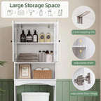 Over The Toilet Storage Cabinet, Above Toilet Organizer with 2 Rattan Doors, Modern White Finish, 24x70 inch Space Saving Freestanding Bathroom Cabinet
