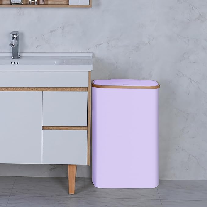 Slim Laundry Basket,60L Laundry Hamper with Lid, Tall Hamper for Laundry,Dirty Cloth Hamper with Bamboo Handle for Toys,Towels, Clothes Organizing,Purple