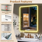 BEAUTYPEAK 24 x 32 LED Bathroom Medicine Cabinet Mirror, Adjustable Shelves, Silver Aluminum Cabinet, Anti-Fog Stepless Dimmable 3 Colors White/Natural/Warm, Easy to Install(Wall Mount/Recessed)