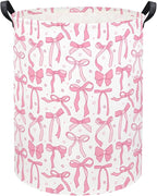 Baby Laundry Basket Kids Hamper Toy Storage Bin for Boys Room Decor Baby Nursery Hamper Gift Baskets for Bedroom Bathroom(Pink Bowknot)