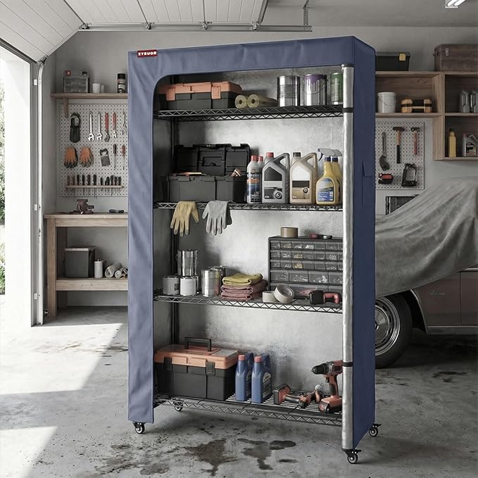 Wire Rack Cover 36" W x 24" D x 72" H, 600D Heavy Duty Waterproof Shelf Cover with Two-Way Zippers, Dustproof Shelving Protector for Large Tool Racks & Garage
