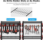 JUNNUJ Large Power Tool Organizer Cart with Charging Station, Garage Floor Standing Rolling Drill and Tools Battery Storage Cart on Wheels, Heavy Duty Utility Rack Shelf with 8 Outlet Power Strip, Red
