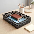 Desk Drawer Organizer, A4 Large Metal Mesh Desk Rrganizer Tray, Carved Hollow Floral Tray, Versatile Storage Box Set for Office Home Supplies,13x9x3 inches (Curved,2 PCS)
