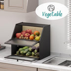 Extra Large Black Bread Box for Kitchen Counter, Large Bamboo Wood Double Layer Bread Box, Wooden Bread Storage Capacity