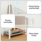 HOOBRO Free Standing Towel Rack for Bathroom, 2 Tier Blanket Rack, 16.5" L x 9.4" W x 31.5" H, Blanket Holder, Drying and Display Rack with Shelf, White and Grey WG02LB01