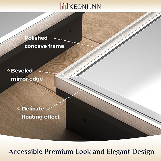 Keonjinn 20" x 26" Medicine Cabinets with Mirror for Bathroom, Brushed Nickel Recessed or Surface Wall-Mounted Aluminum Alloy Framed Beveled Mirror, Farmhouse Bathroom Mirror with Storage Cabinet