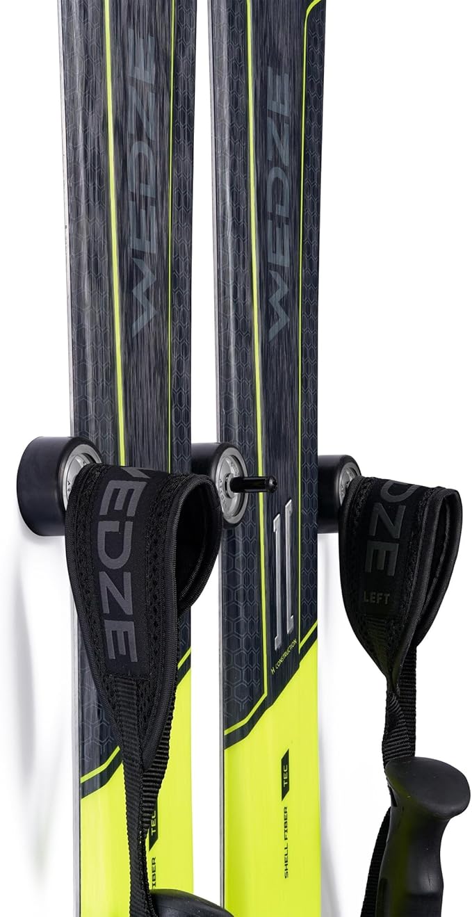 Ski Wall Mount Hanger – Edge-Safe Skis Storage, Modern Floating Vertical Rack, Clip Hook Gravity Grip Holder to Securely Store, Hang & Display for Skiing, Gear Organizer