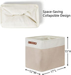 DULLEMELO Large Collapsible Storage Basket/Bin with Sturdy Leather Handles, Fabric Organizer Bin for Storage Clothes, Toys, Books, Office, Bedroom, Closet, Nursery & Laundry (White&Khaki)