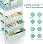 Rolling Utility Storage Cart with 4 Drawers - 4 Tiers Rolling Cart Craft Cart, Storage Drawer Cart Organizer for Craft Room Office Bedroom Classroom with Mesh Top & 4 PCS DIY Lable, Green